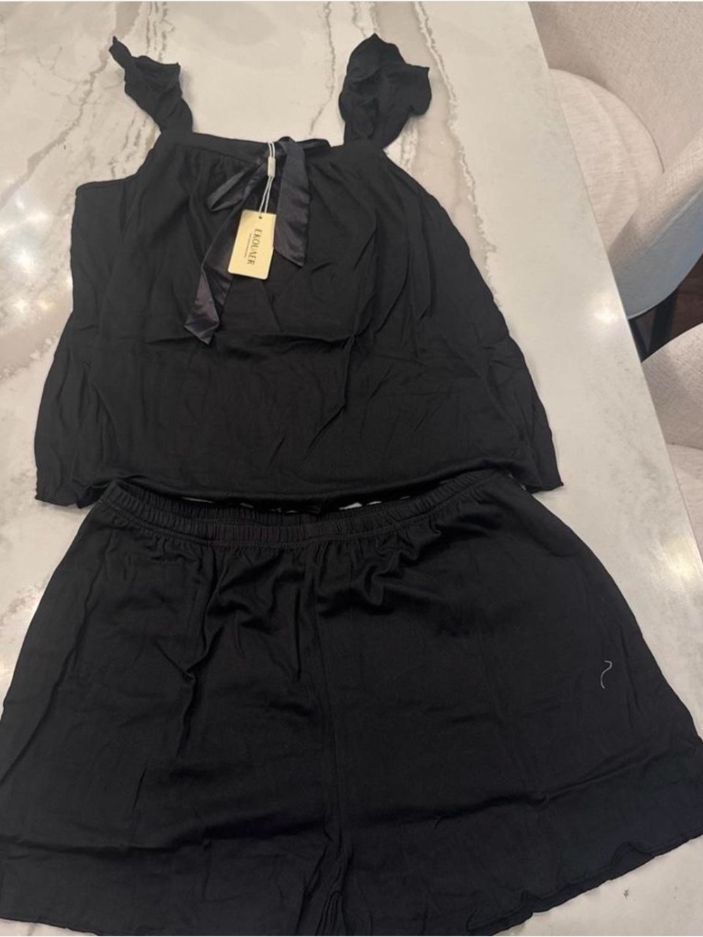 Black Pajama Two-Piece Tank and Shorts Set